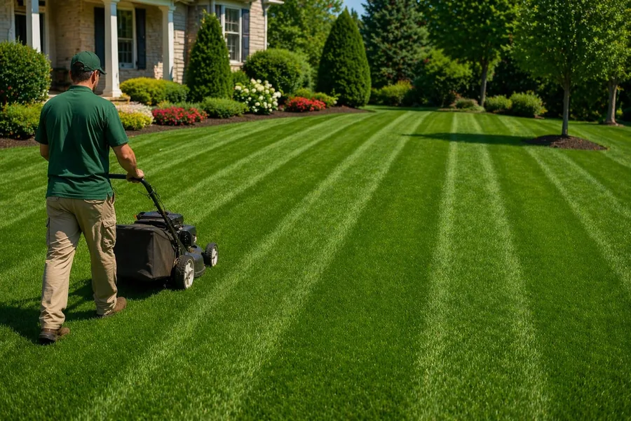 Detail lawn trimming around landscape beds in South Jordan Utah